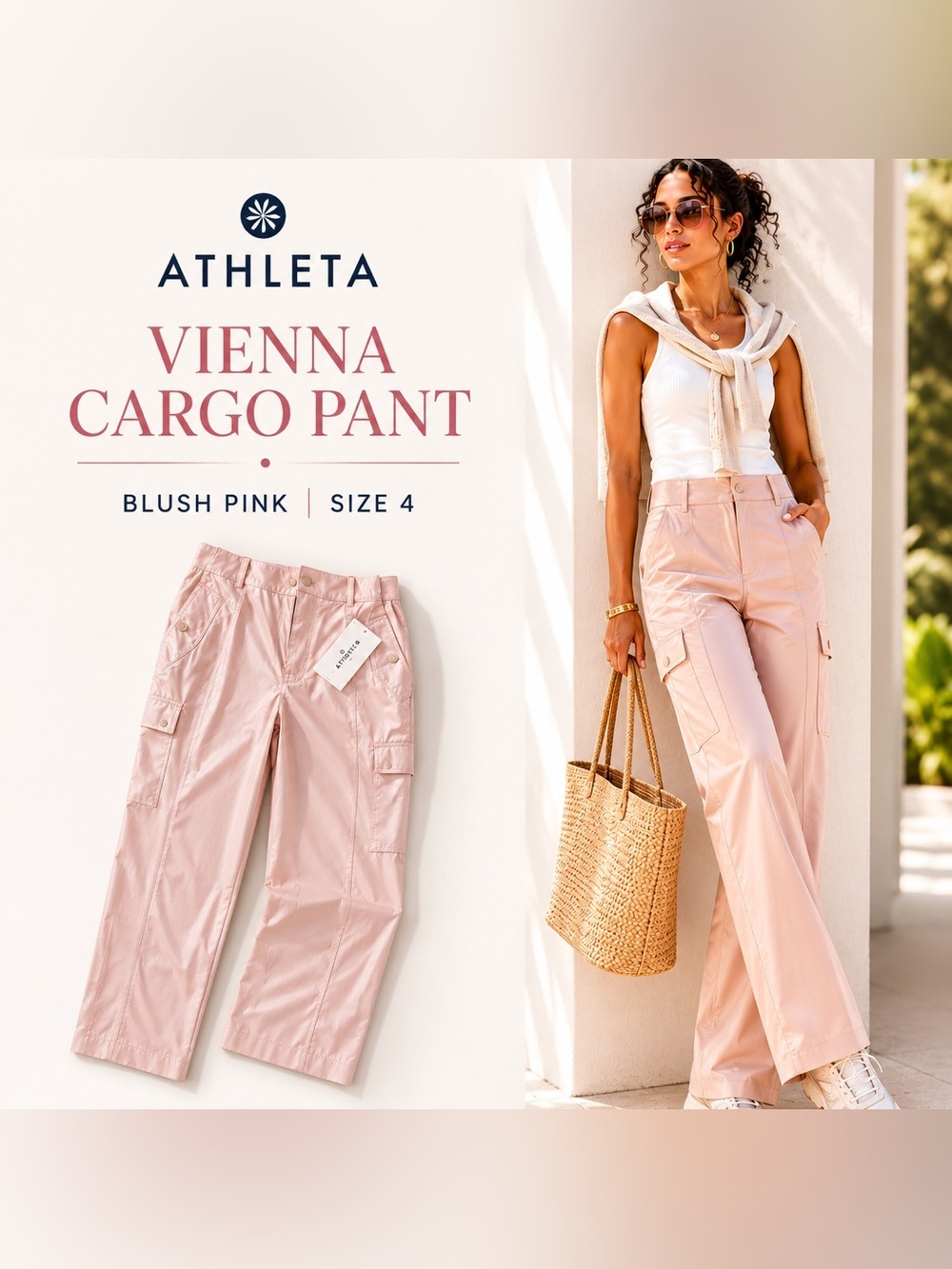 Athleta Vienna Cargo Pant Women’s 4 Blush Pink NWT UPF 50+ Featherweight Stretch